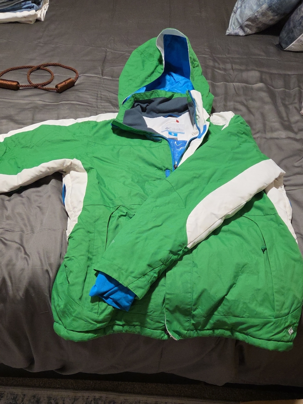 Green and White Hooded Jacket - Lightweight Cozy Outerwear